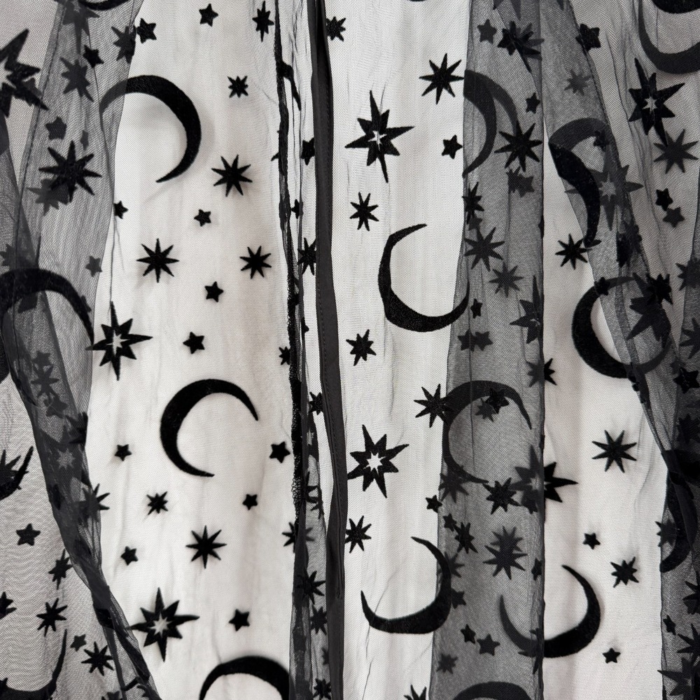 Black Whimsigoth Gothic Cape Dress Set Sheer Celestial Moon Stars Witchy RenFair - Picture 10 of 16